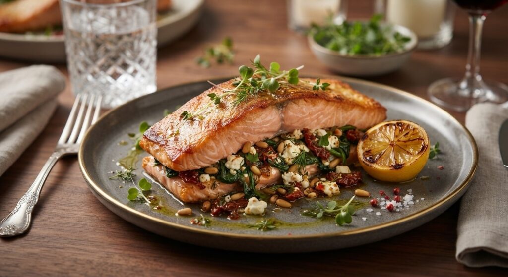 Mediterranean Stuffed Salmon with Spinach, Feta & Gordal Olives