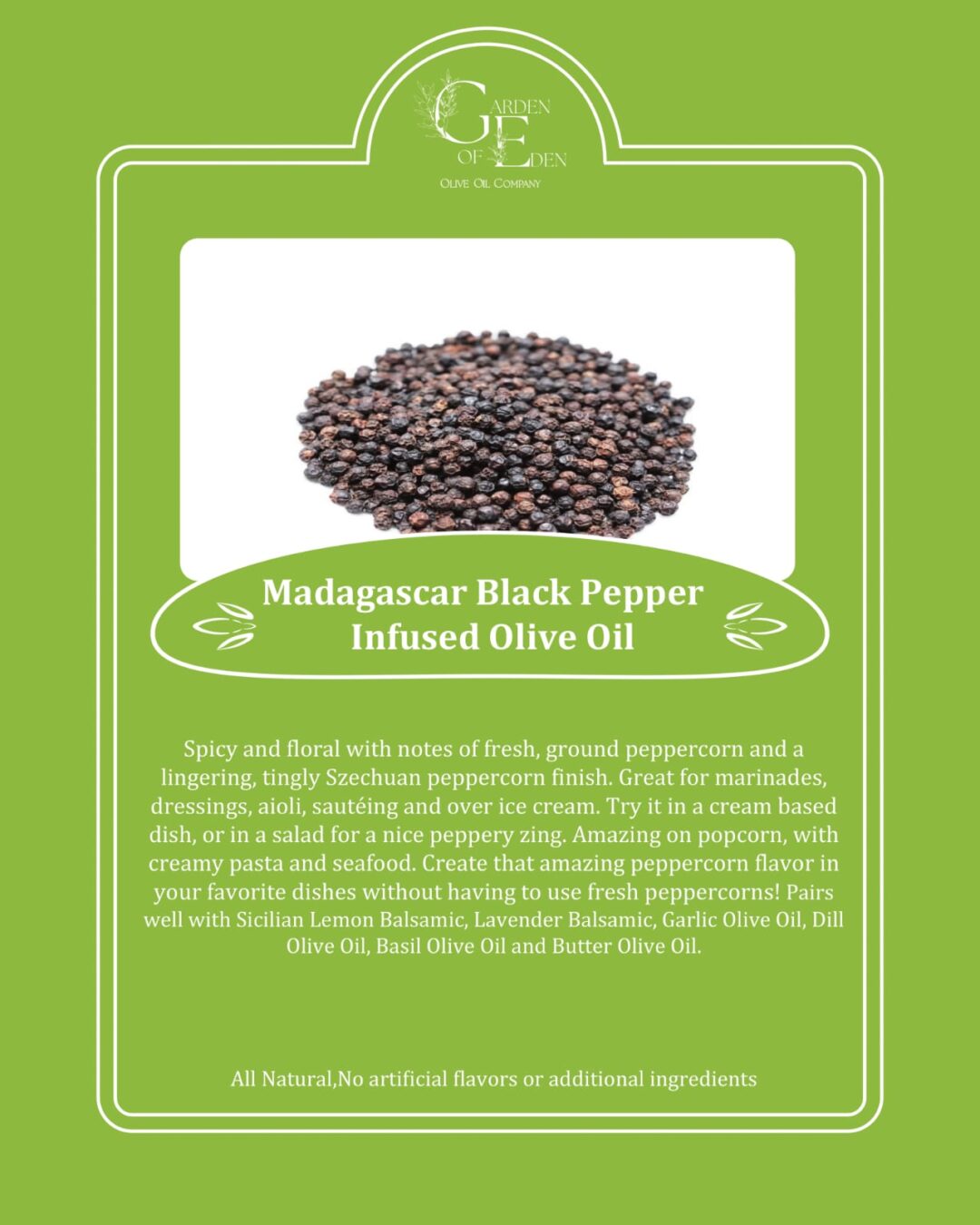 madagascar black pepper infused olive oil