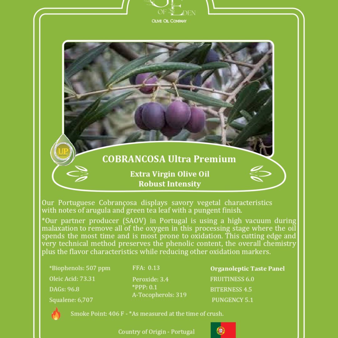 cobrançosa extra virgin olive oil – medium intensity (portugal)