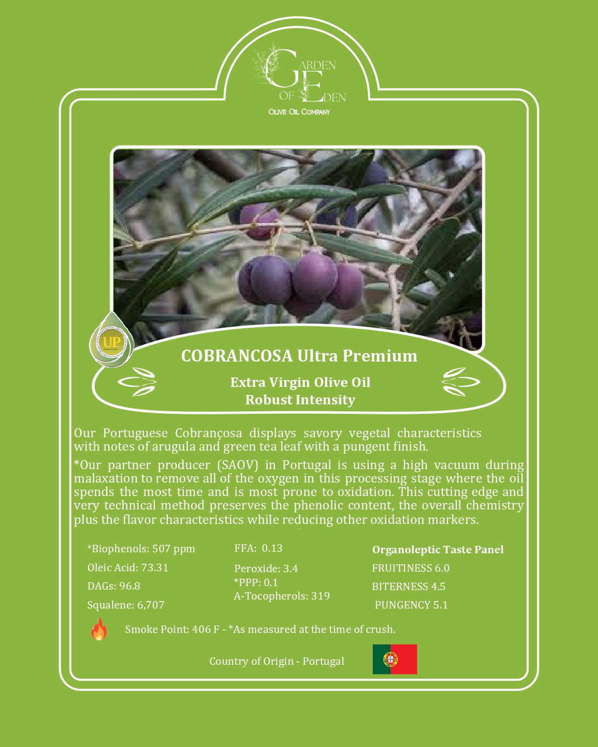 cobrançosa extra virgin olive oil – medium intensity (portugal)