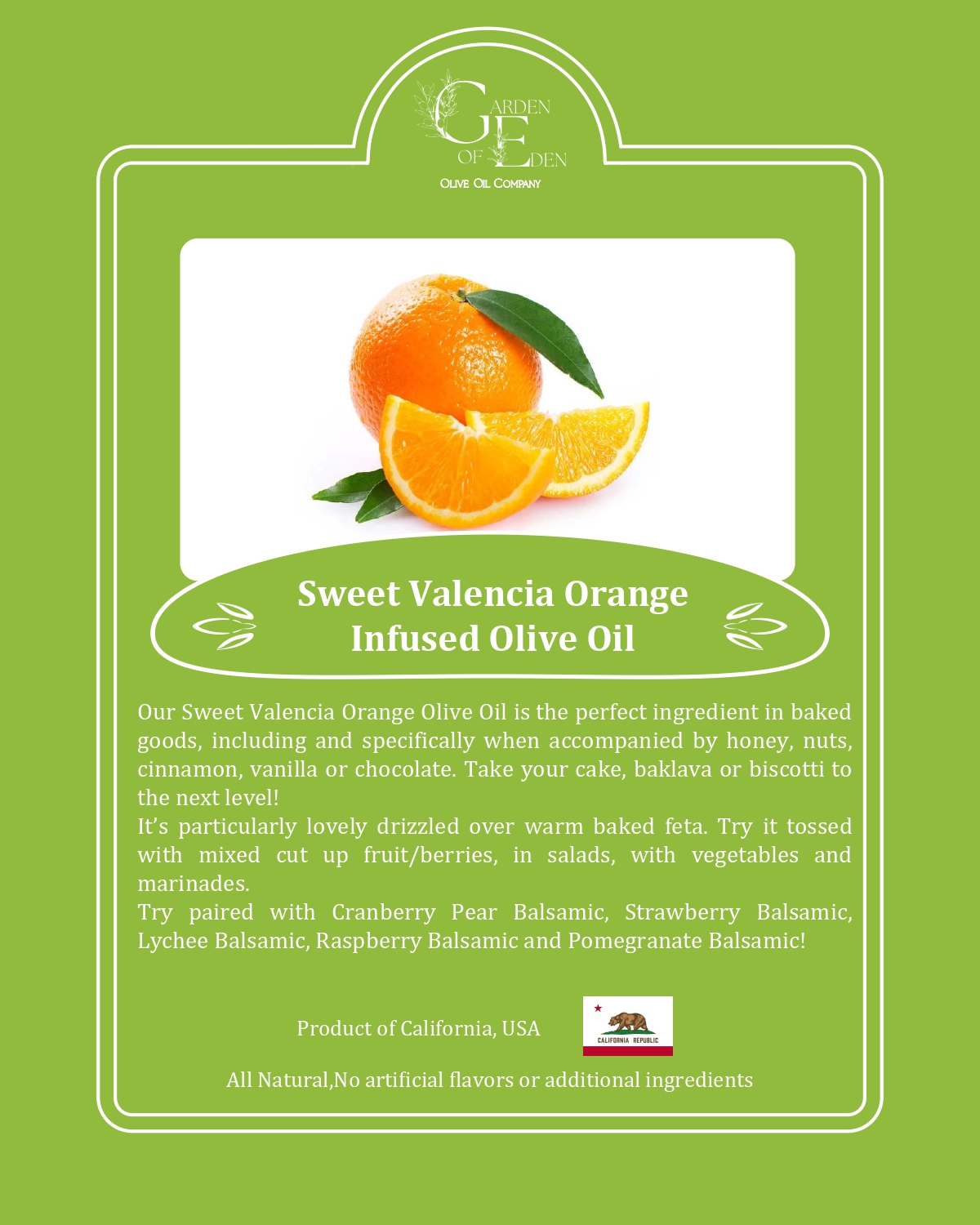 sweet valencia orange infused olive oil