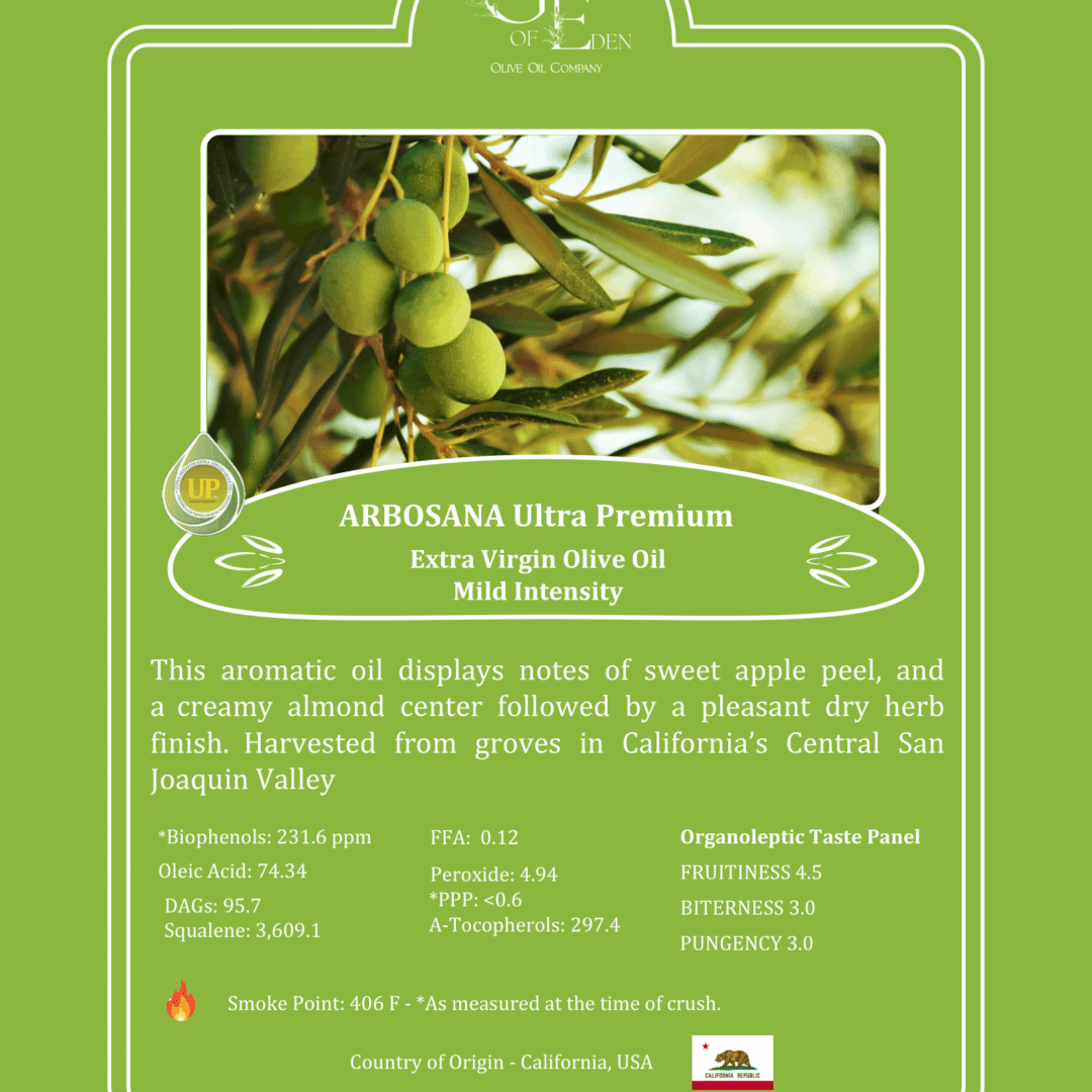 arbosana extra virgin olive oil (mild intensity) – california, usa