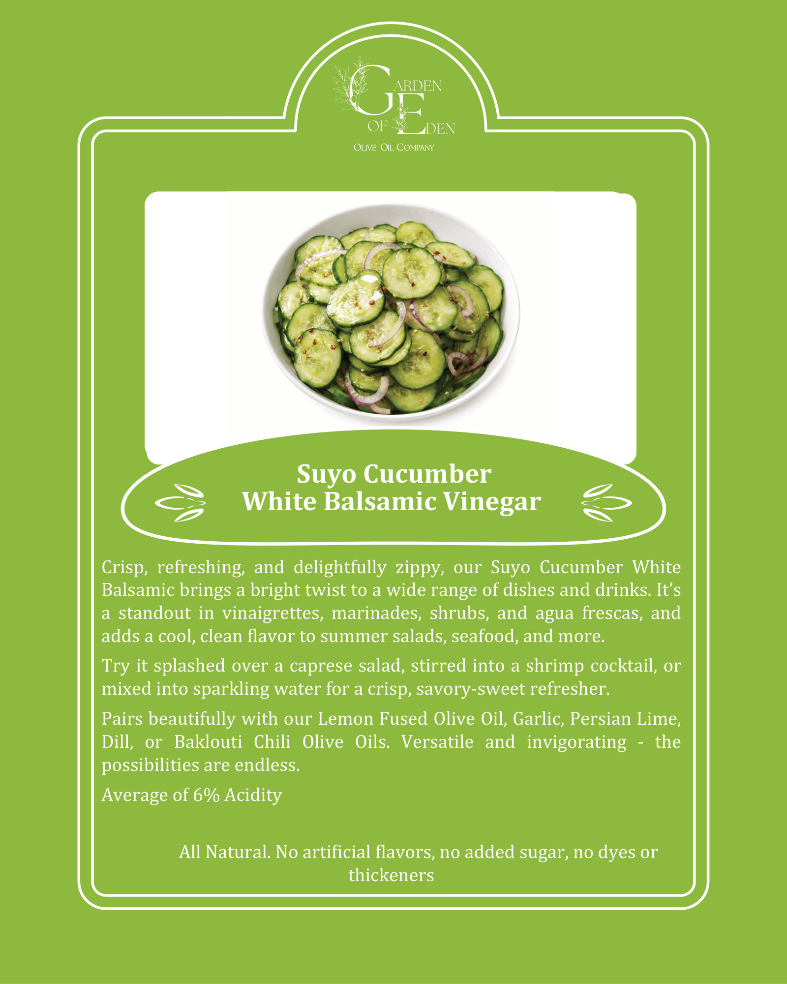 Suyo Cucumber White Balsamic Vinegar - Image 2
