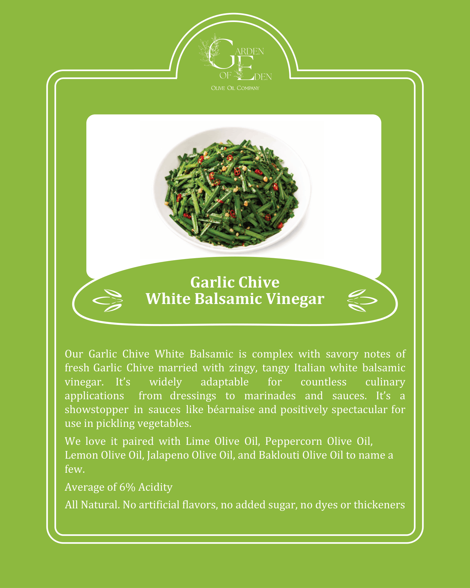 Garlic Chive White Balsamic Vinegar - Image 2